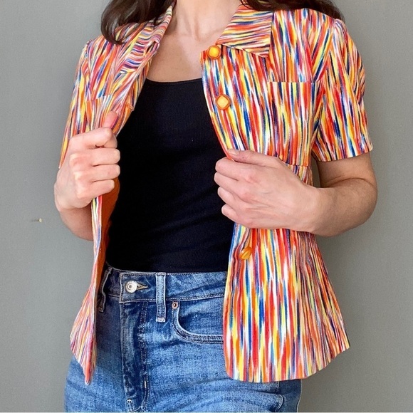 Retro Multicoloured Short-Sleeved Button Down Shirt - Picture 1 of 15